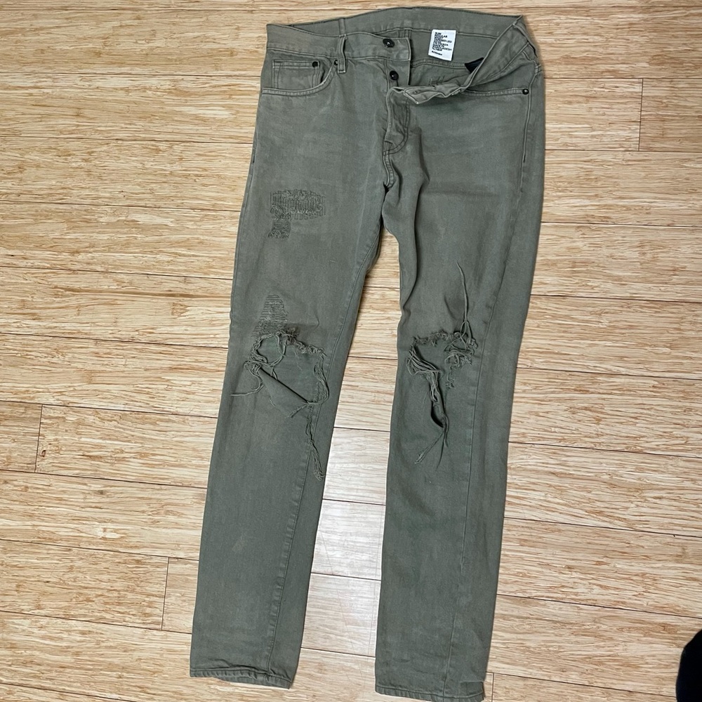 Men’s Green distressed denim slim jeans